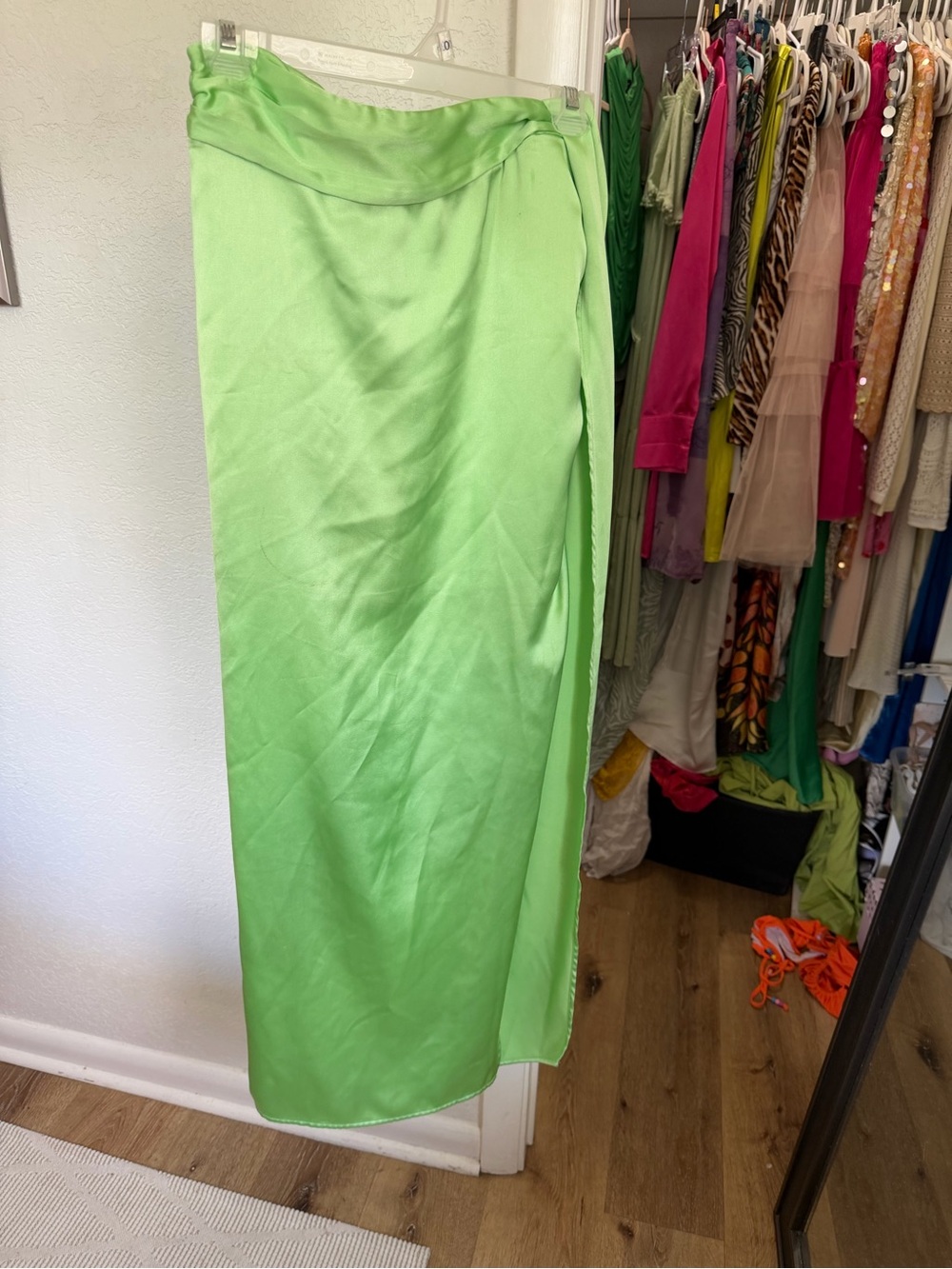 Zara Neon Green Satin Skirt